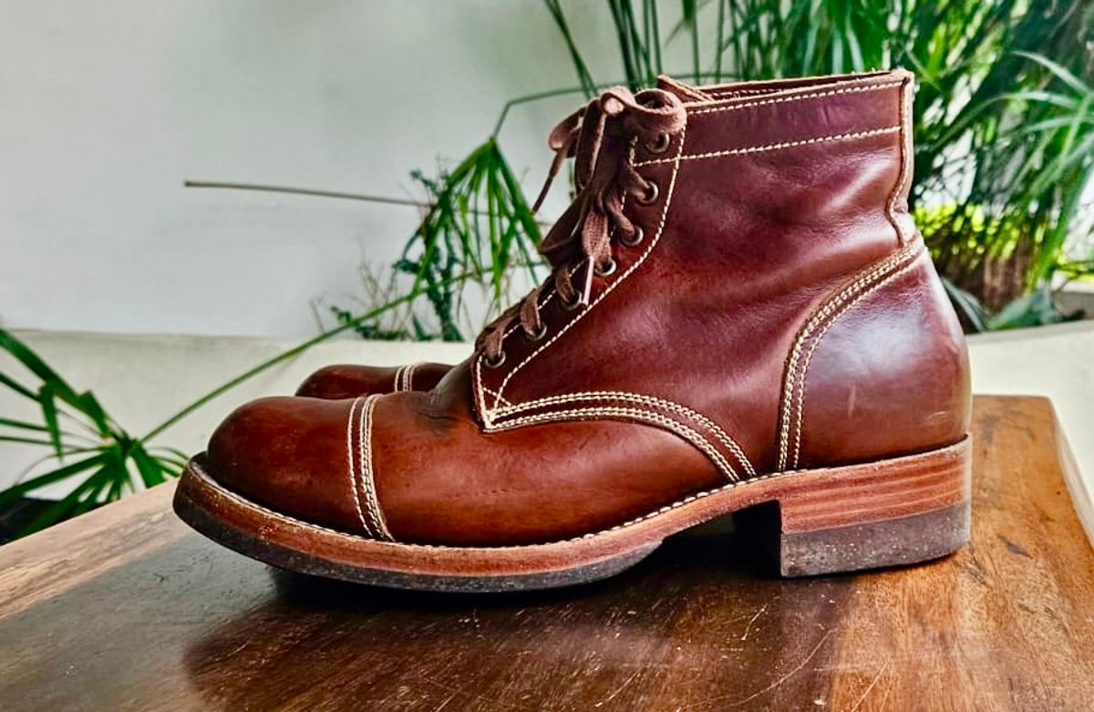 Photo by patinachroniclesDVO on October 3, 2025 of the Willie's Handmade Boots Cap Toe Service Boot in Horween Brown Chromexcel.
