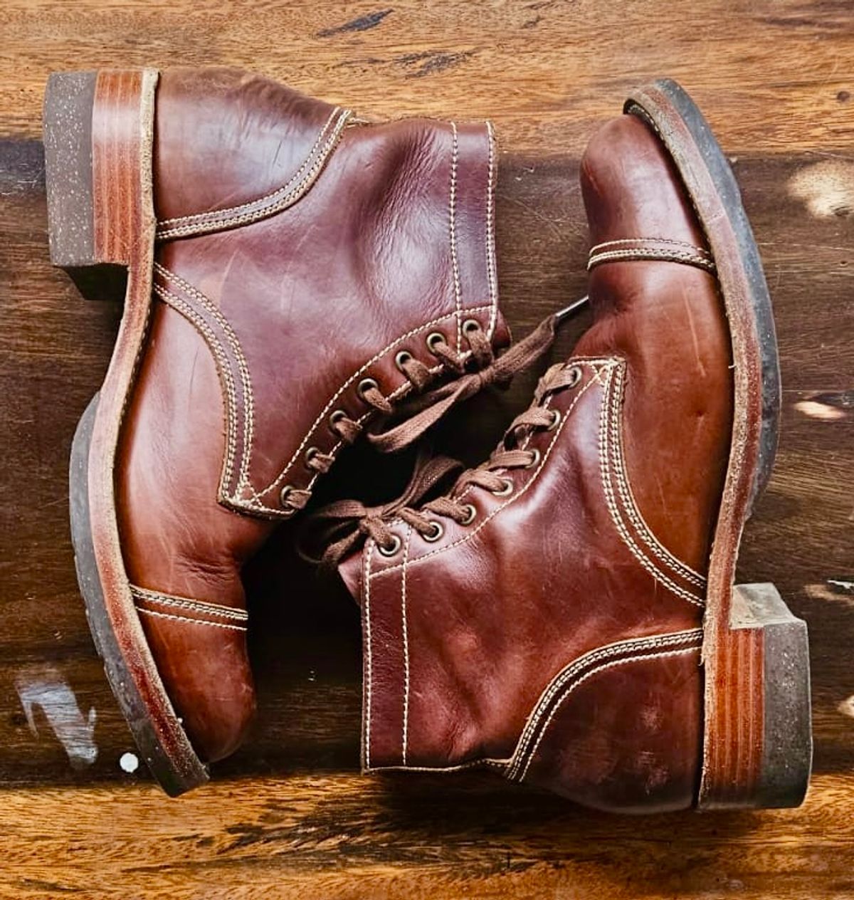 Photo by patinachroniclesDVO on October 3, 2025 of the Willie's Handmade Boots Cap Toe Service Boot in Horween Brown Chromexcel.