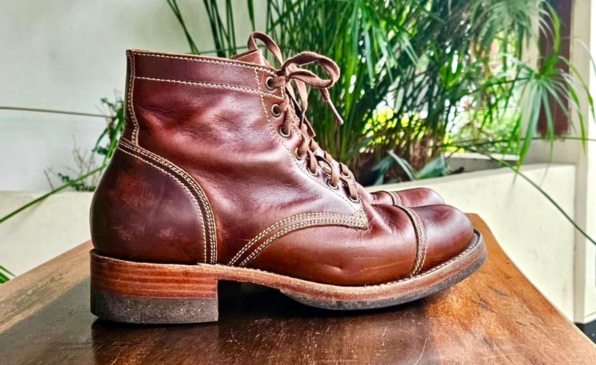 Photo by patinachroniclesDVO on October 3, 2025 of the Willie's Handmade Boots Cap Toe Service Boot in Horween Brown Chromexcel.