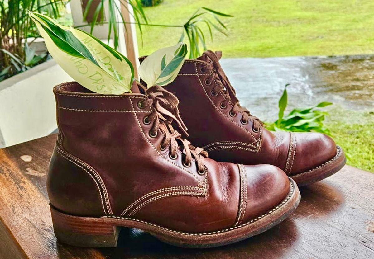 Photo by patinachroniclesDVO on October 3, 2025 of the Willie's Handmade Boots Cap Toe Service Boot in Horween Brown Chromexcel.