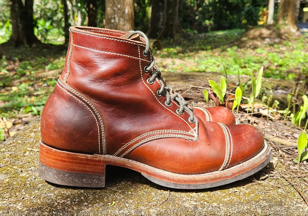 Photo by patinachroniclesDVO on January 3, 2026 of the Willie's Handmade Boots Cap Toe Service Boot in Horween Brown Chromexcel.