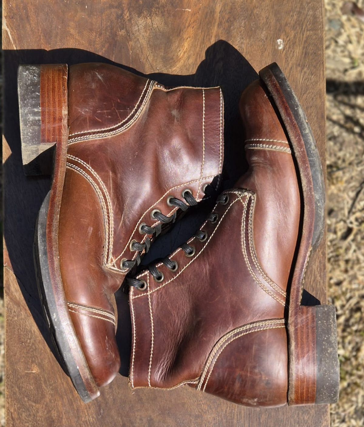 Photo by patinachroniclesDVO on April 5, 2026 of the Willie's Handmade Boots Cap Toe Service Boot in Horween Brown Chromexcel.
