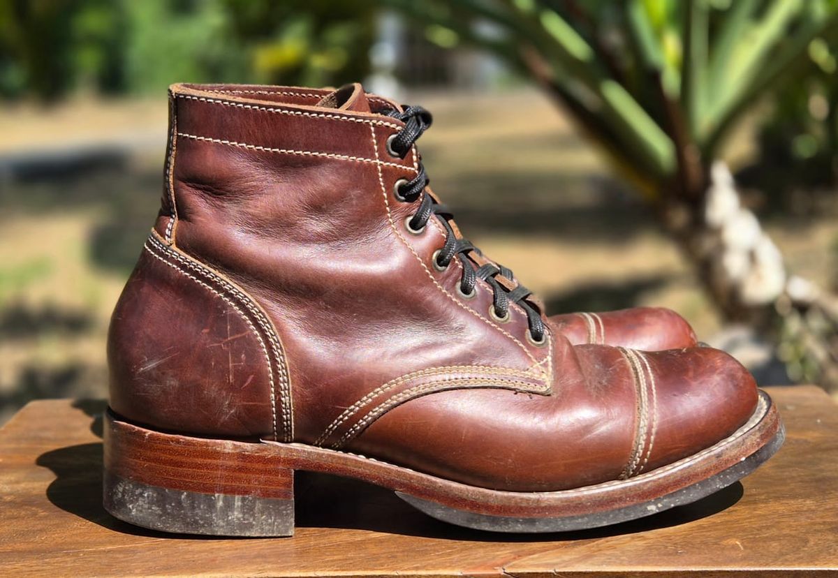Photo by patinachroniclesDVO on April 5, 2026 of the Willie's Handmade Boots Cap Toe Service Boot in Horween Brown Chromexcel.