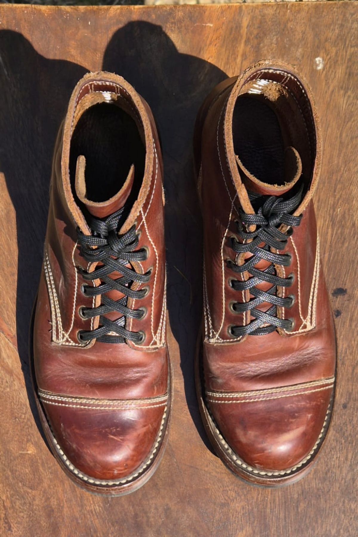 Photo by patinachroniclesDVO on April 5, 2026 of the Willie's Handmade Boots Cap Toe Service Boot in Horween Brown Chromexcel.