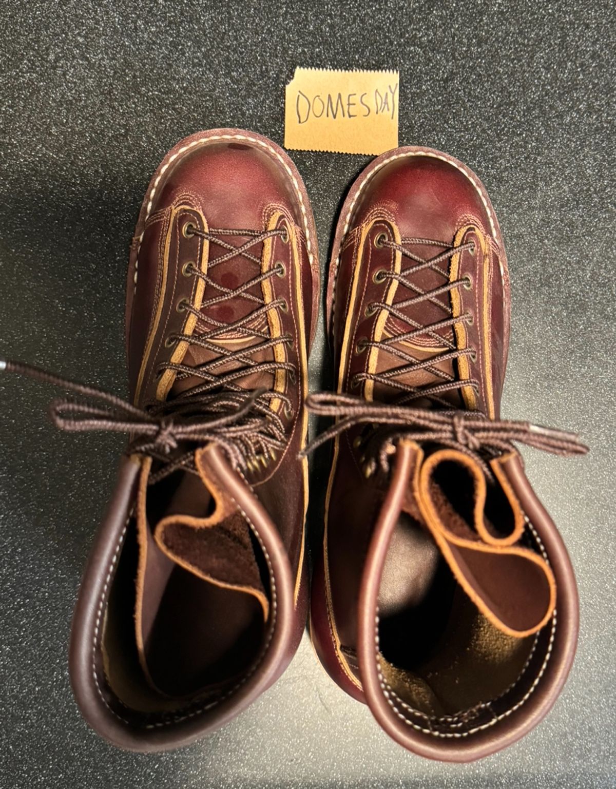 Photo by AB on October 1, 2024 of the Frank's Boots Monkey Boot in Horween Burgundy Chromexcel.