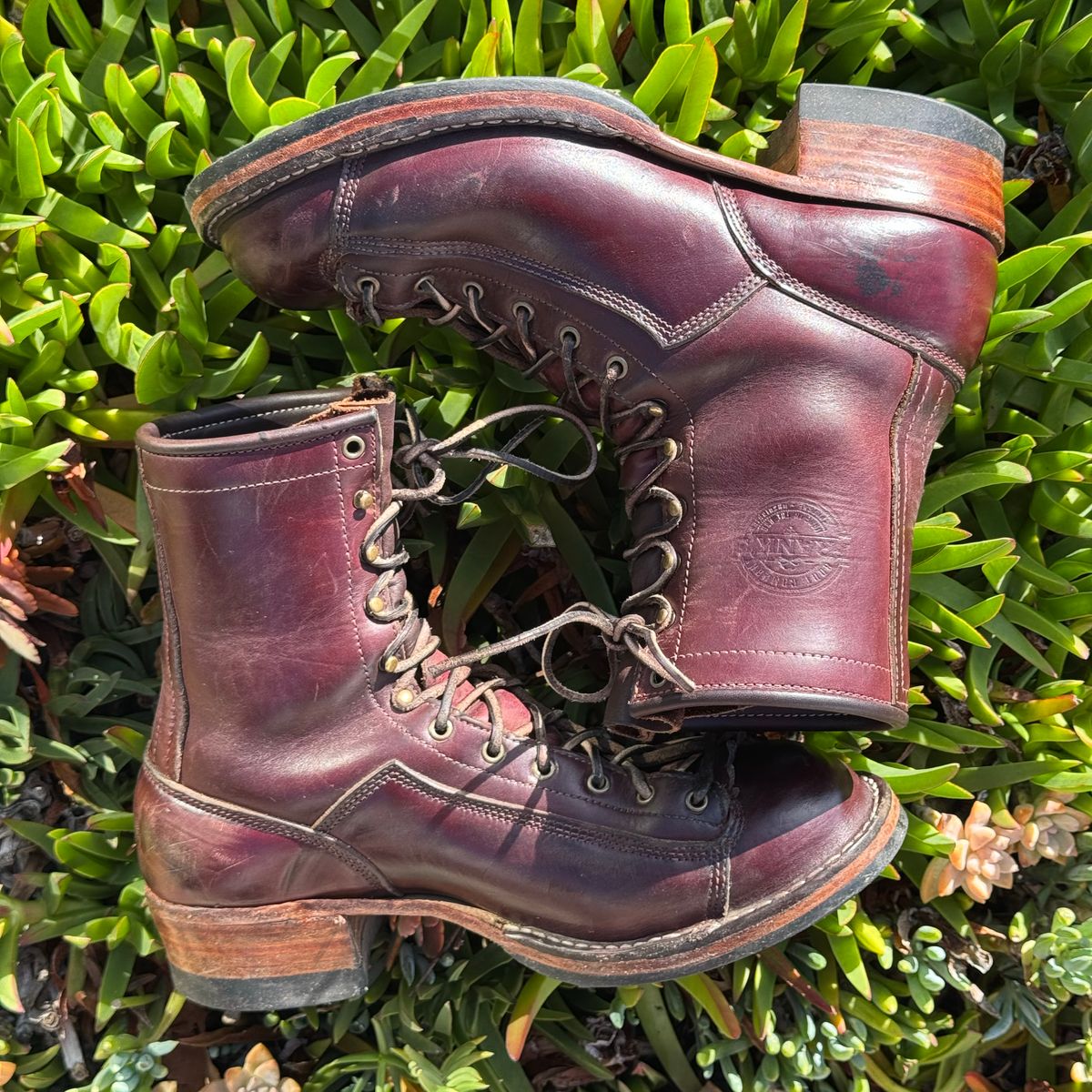 Photo by AB on December 1, 2024 of the Frank's Boots Monkey Boot in Horween Burgundy Chromexcel.