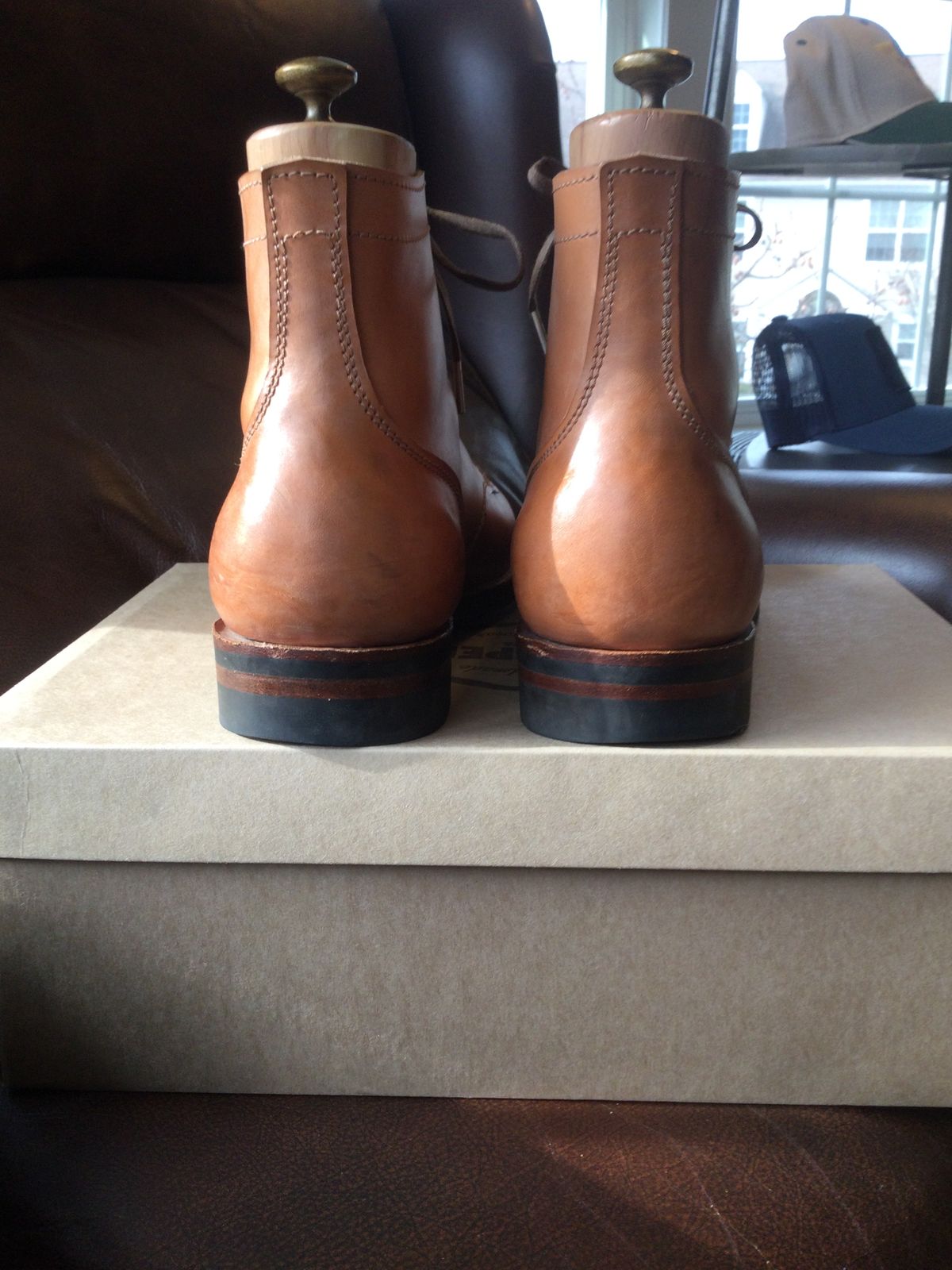 Photo by lastcsm on December 5, 2025 of the Oldspeed MFG Service Boot 6” in Horween Russet Horsehide Strips.