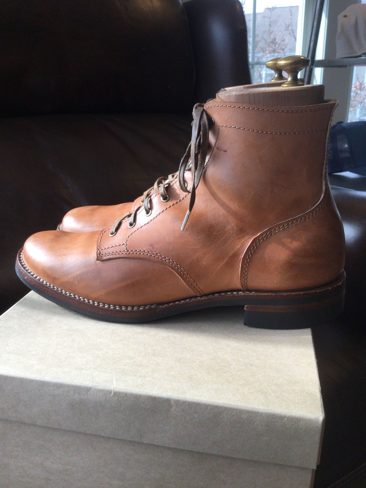 Photo by lastcsm on December 5, 2025 of the Oldspeed MFG Service Boot 6” in Horween Russet Horsehide Strips.