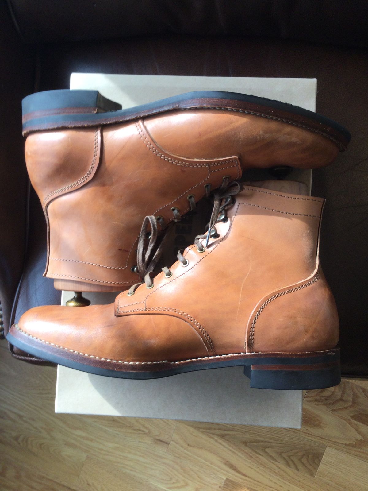 Photo by lastcsm on December 5, 2025 of the Oldspeed MFG Service Boot 6” in Horween Russet Horsehide Strips.