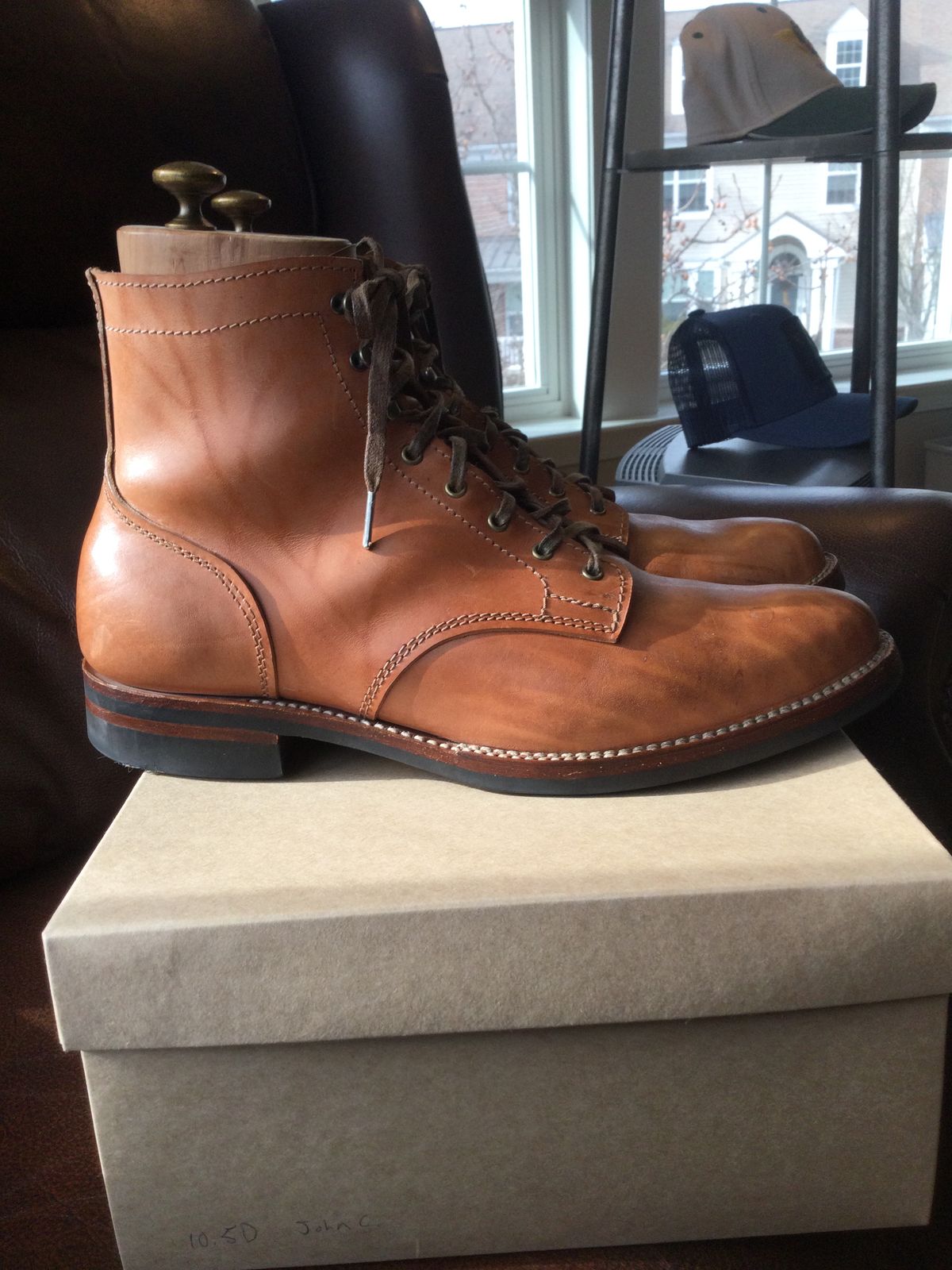 Photo by lastcsm on December 5, 2025 of the Oldspeed MFG Service Boot 6” in Horween Russet Horsehide Strips.