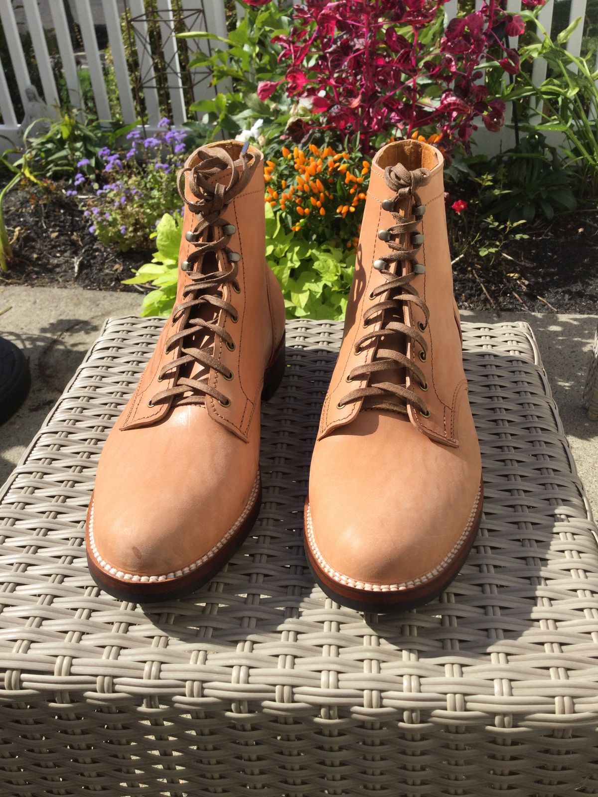 Photo by lastcsm on October 3, 2025 of the Oldspeed Service Boot 6” in Horween Russet Horsehide Strips.