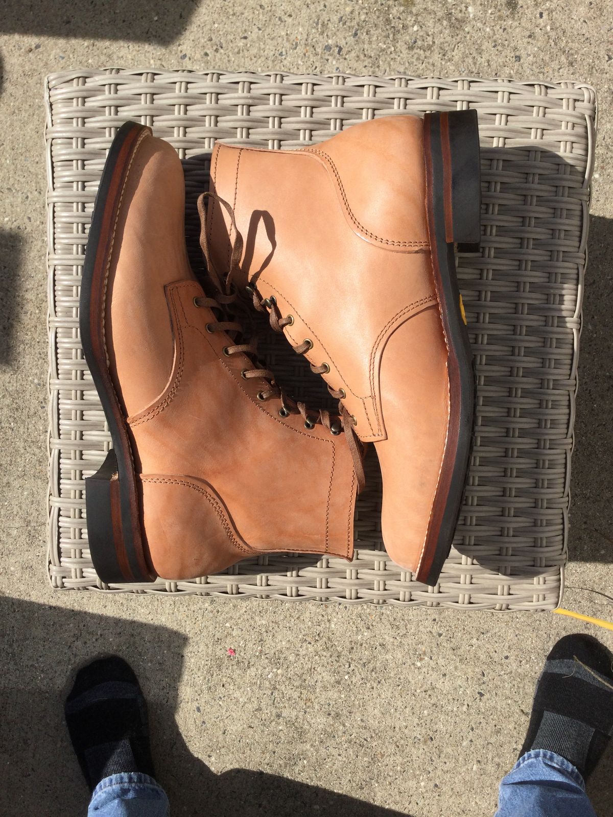 Photo by lastcsm on October 3, 2025 of the Oldspeed Service Boot 6” in Horween Russet Horsehide Strips.