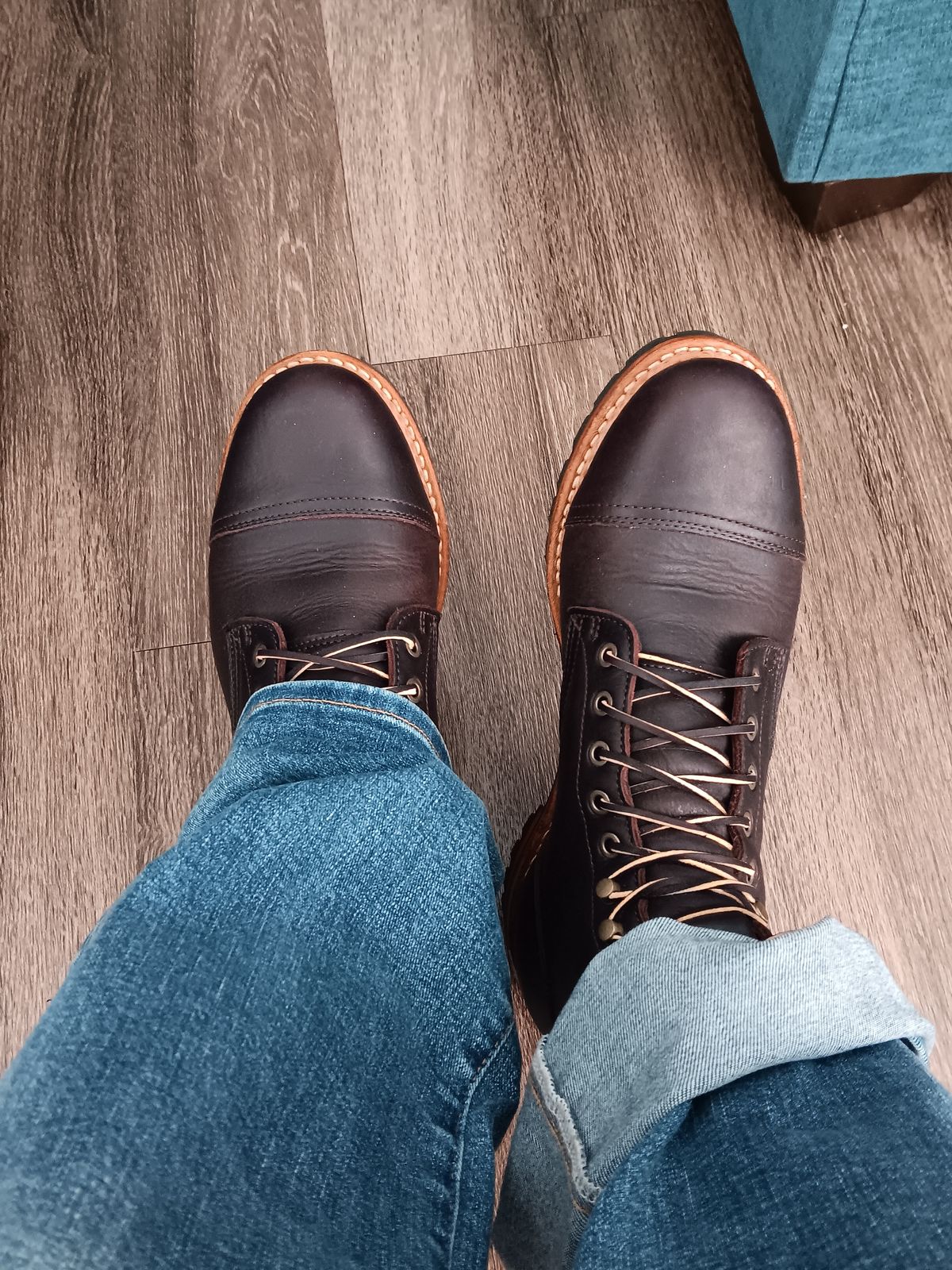 Photo by Bkhill0684 on August 7, 2025 of the Truman Cap Toe Boot in Truman / Eastern Brown Snakebite.