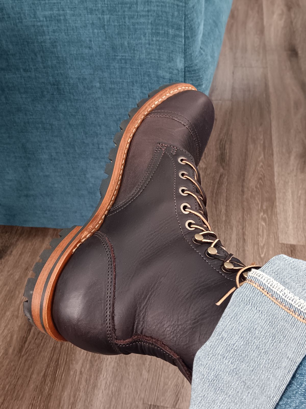 Photo by Bkhill0684 on August 7, 2025 of the Truman Cap Toe Boot in Truman / Eastern Brown Snakebite.