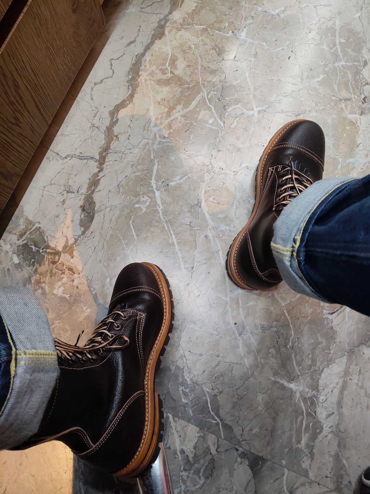 Photo by bootswith_adi on January 14, 2026 of the Truman Upland Boot in Horween Java Waxed Flesh.