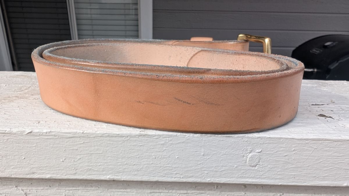Photo by NoirSclera on January 2, 2026 of the Nicks Heavy Duty Work Belt in Wickett & Craig Natural Veg Tan.