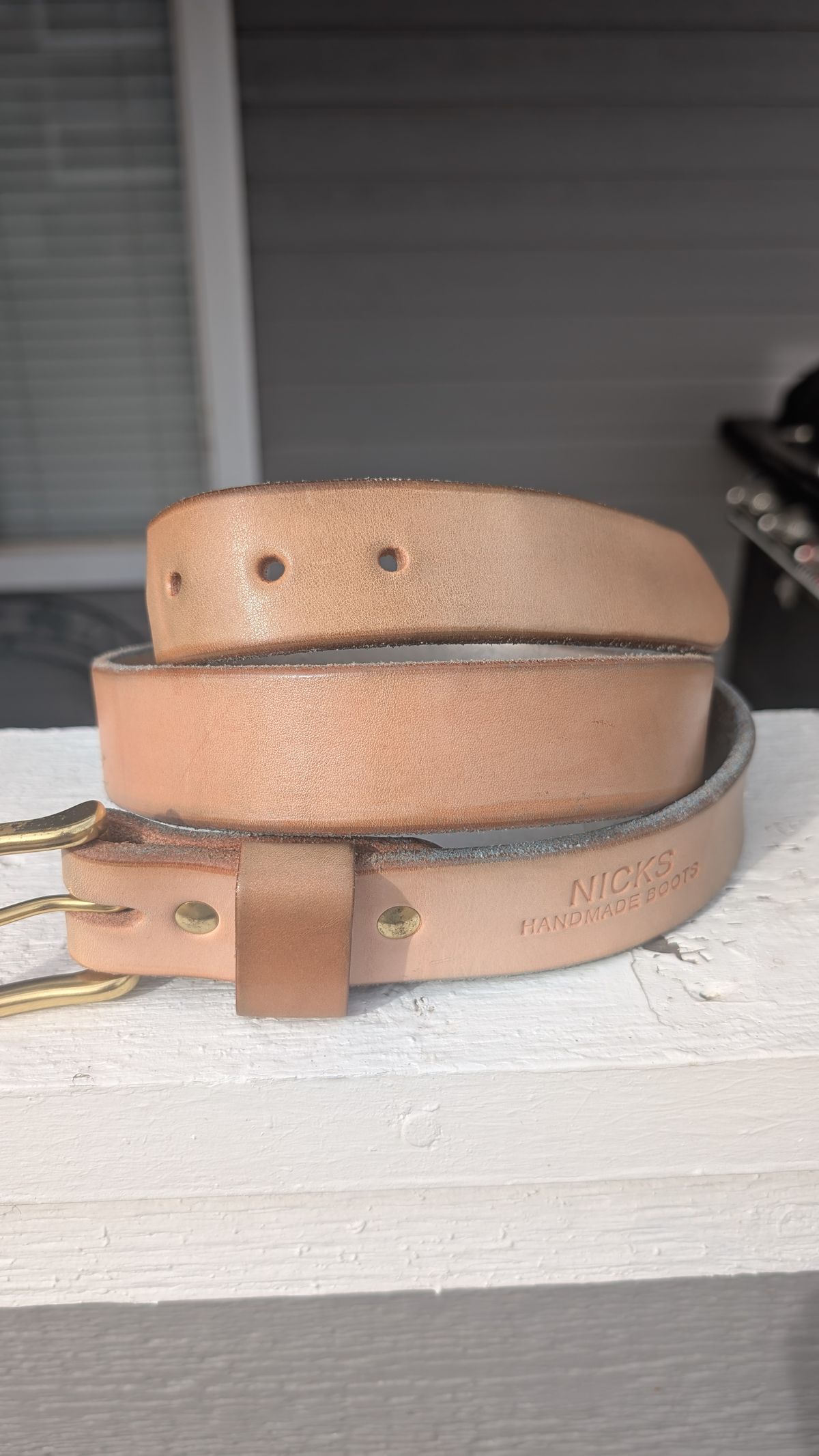 Photo by NoirSclera on February 3, 2026 of the Nicks Heavy Duty Work Belt in Wickett & Craig Natural Veg Tan.