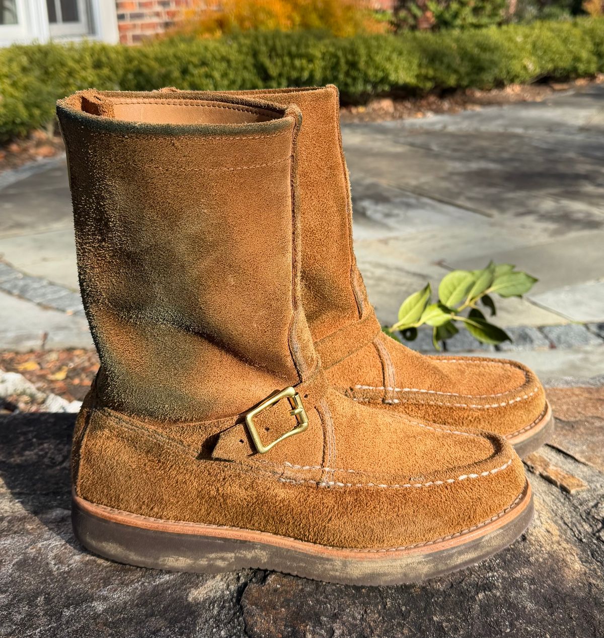 Photo by grantini on December 1, 2025 of the Russell Moccasin Co. Zephyr Balderas in SB Foot Roughout Pecos Chamois.