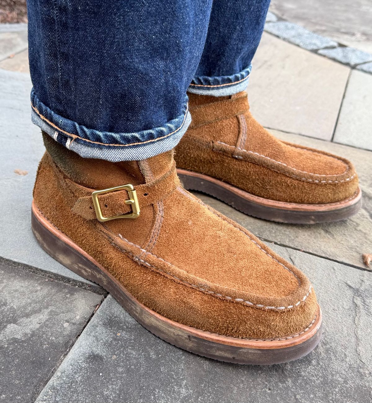 Photo by grantini on December 1, 2025 of the Russell Moccasin Co. Zephyr Balderas in SB Foot Roughout Pecos Chamois.