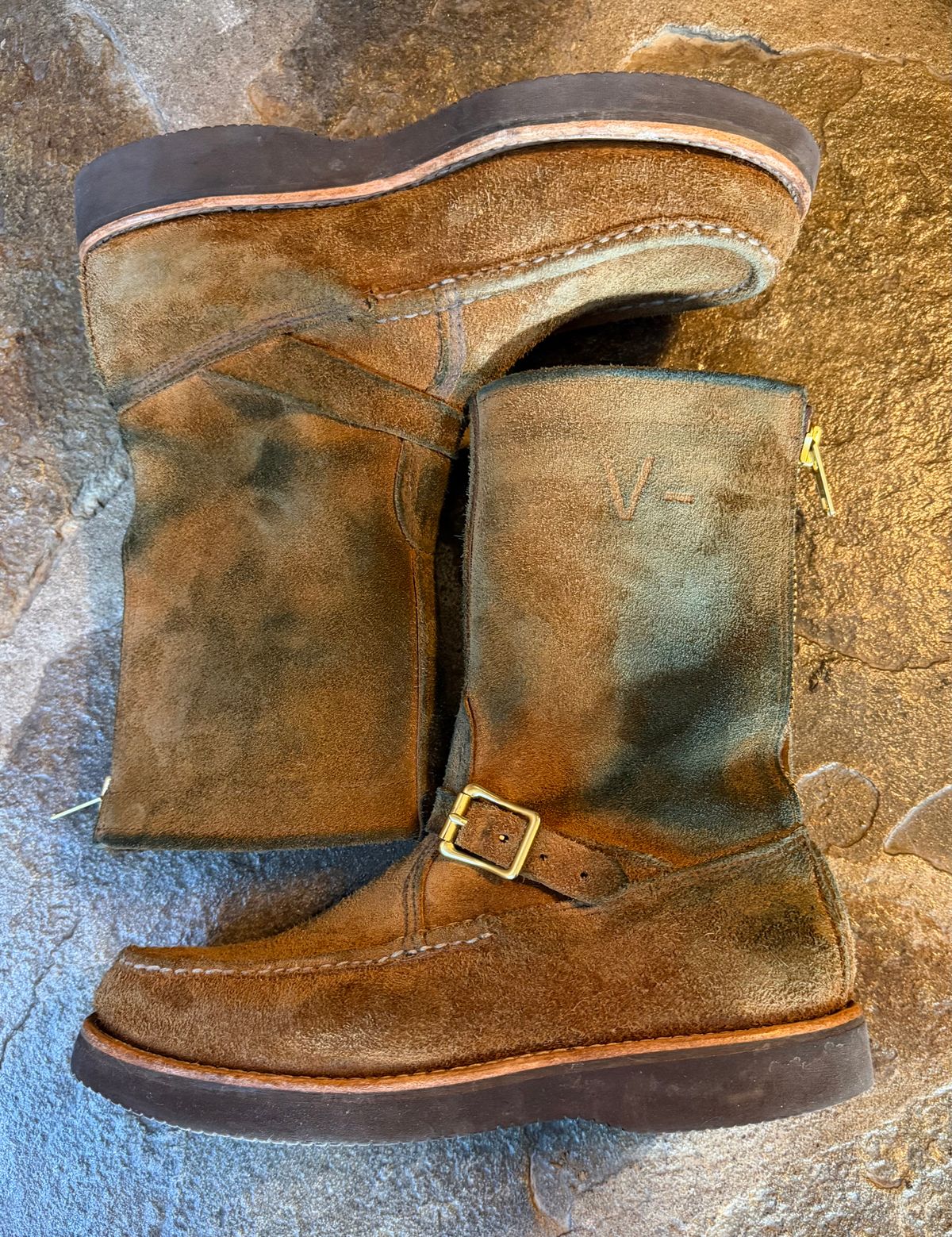 Photo by grantini on January 1, 2026 of the Russell Moccasin Co. Zephyr Balderas in SB Foot Roughout Pecos Chamois.