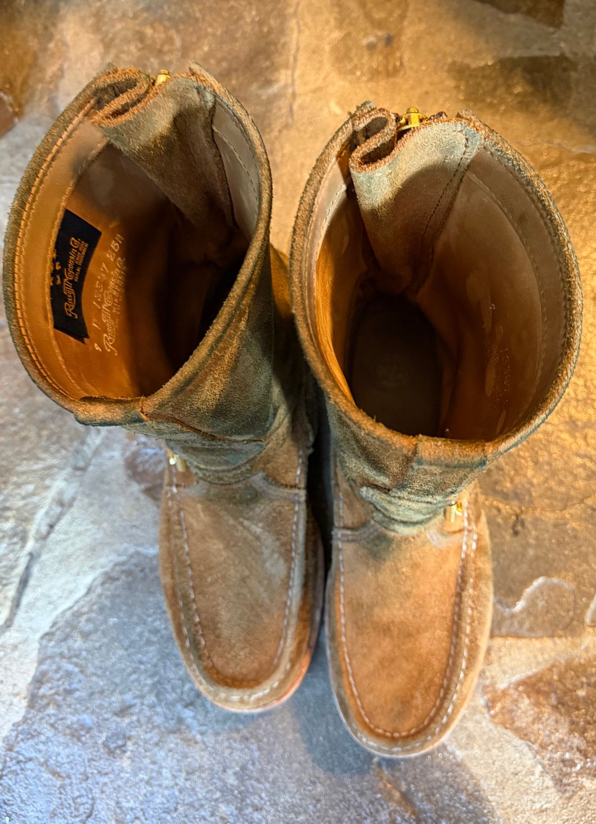 Photo by grantini on January 1, 2026 of the Russell Moccasin Co. Zephyr Balderas in SB Foot Roughout Pecos Chamois.