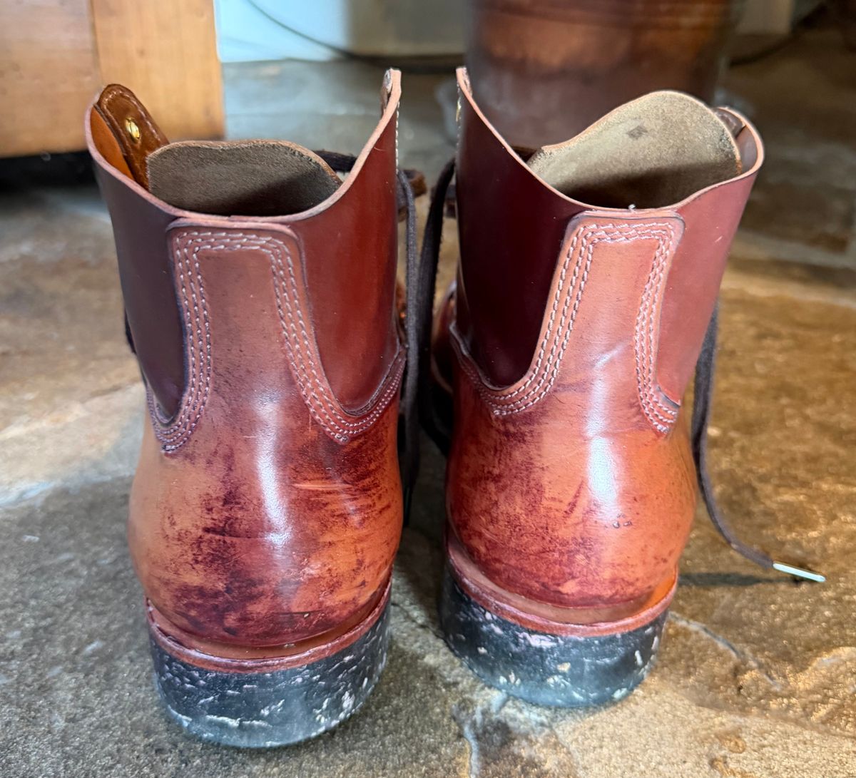 Photo by grantini on January 1, 2026 of the Oldspeed MFG Henry Johnson in Horween Color 2 Shell Cordovan.