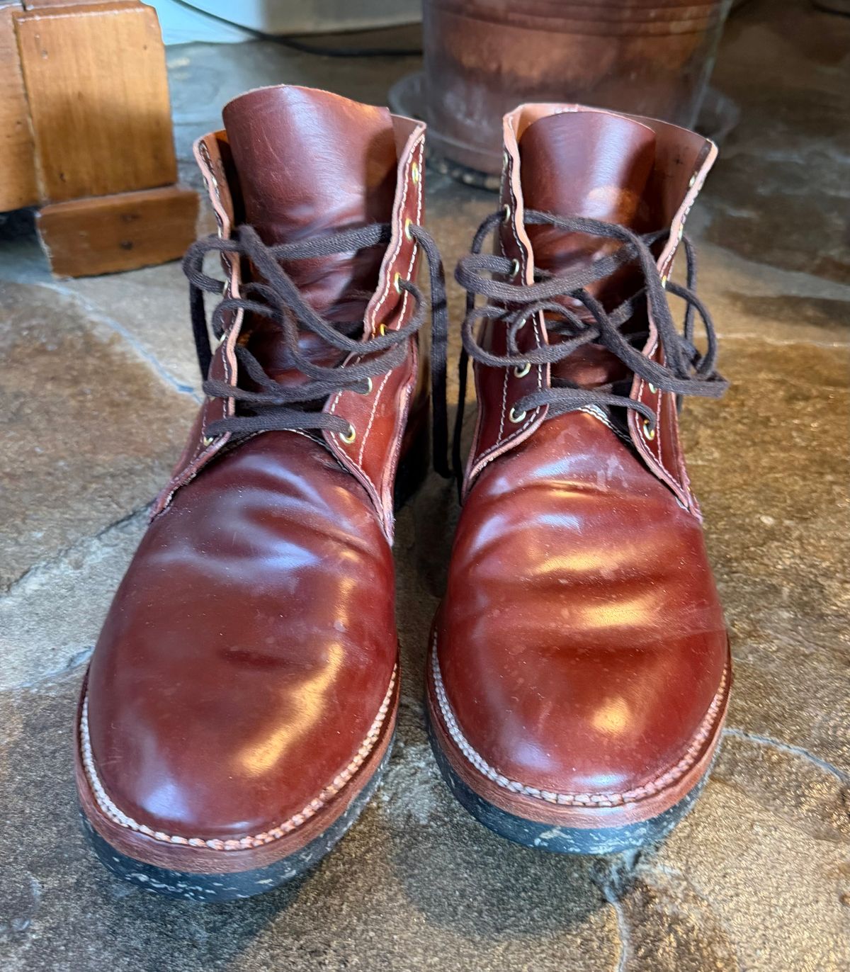 Photo by grantini on January 1, 2026 of the Oldspeed MFG Henry Johnson in Horween Color 2 Shell Cordovan.