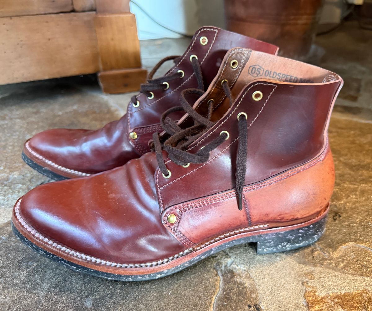 Photo by grantini on January 1, 2026 of the Oldspeed MFG Henry Johnson in Horween Color 2 Shell Cordovan.
