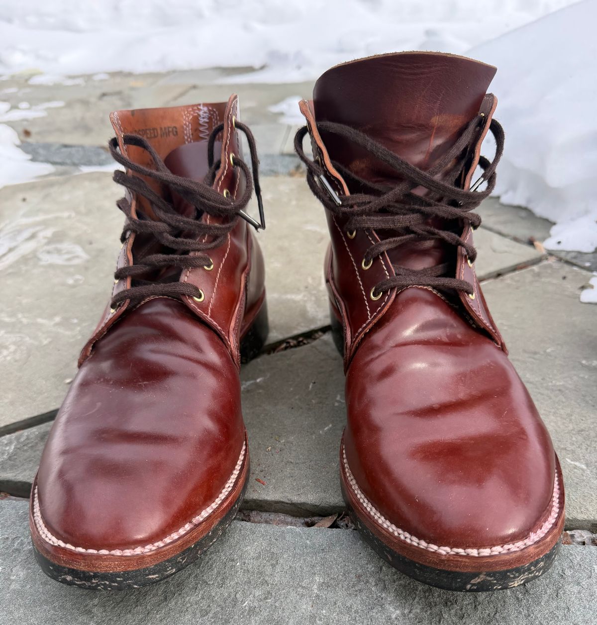 Photo by grantini on February 1, 2026 of the Oldspeed MFG Henry Johnson in Horween Color 2 Shell Cordovan.