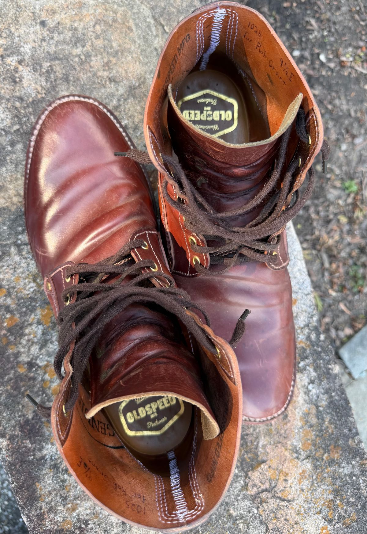 Photo by grantini on April 1, 2026 of the Oldspeed MFG Henry Johnson in Horween Color 2 Shell Cordovan.