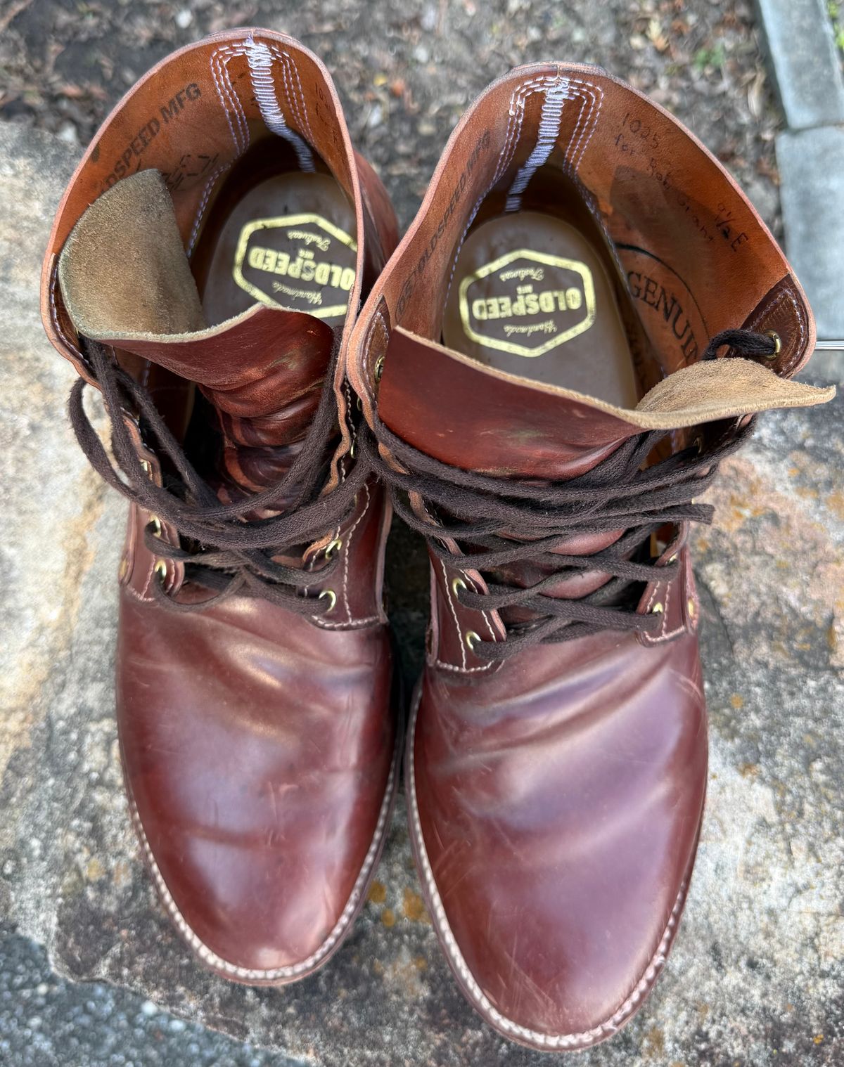 Photo by grantini on April 1, 2026 of the Oldspeed MFG Henry Johnson in Horween Color 2 Shell Cordovan.