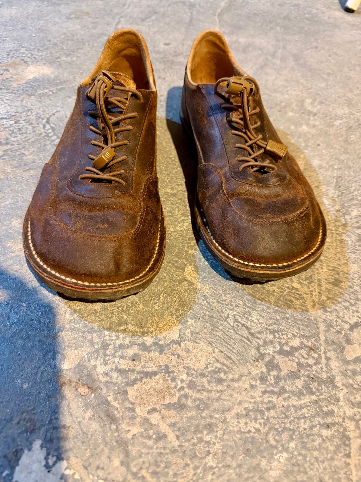 Photo by Forgedleather on January 1, 2026 of the Turriff Functional Footwear C-01 in C.f. Stead Prairie Waxy Commander Suede.