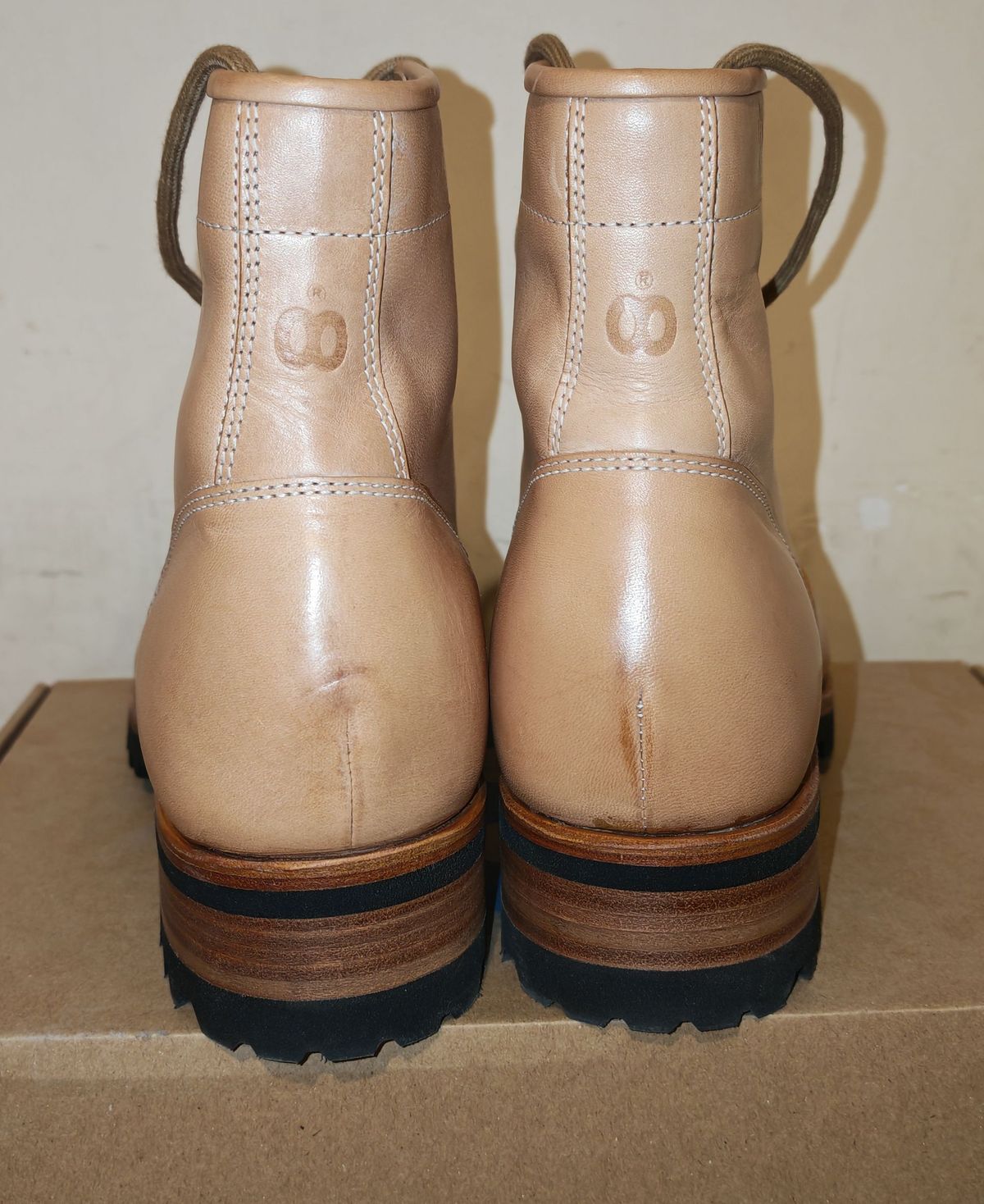 Photo by buttsandshouldersowner on November 5, 2025 of the Butts and Shoulders The Heritage Boots in Natural Leather.