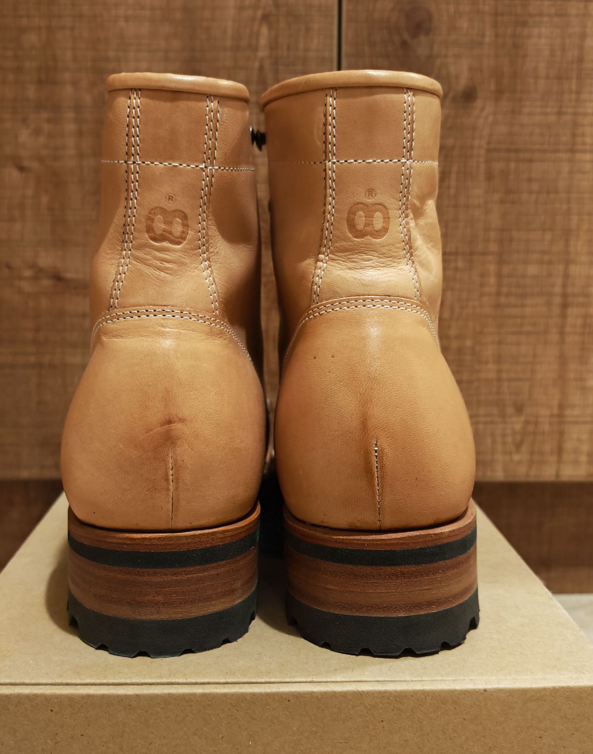 Photo by buttsandshouldersowner on December 6, 2025 of the Butts and Shoulders The Heritage Boots in Natural Leather.