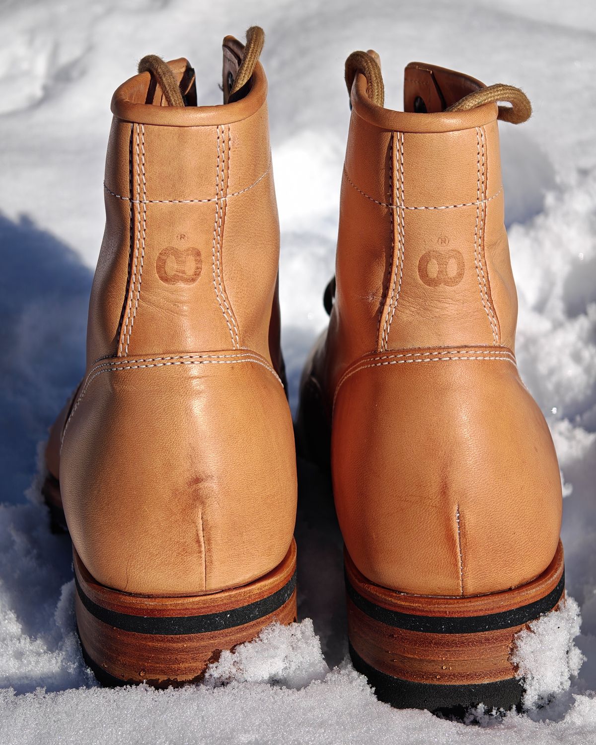 Photo by buttsandshouldersowner on January 3, 2026 of the Butts and Shoulders The Heritage Boots in Natural Leather.