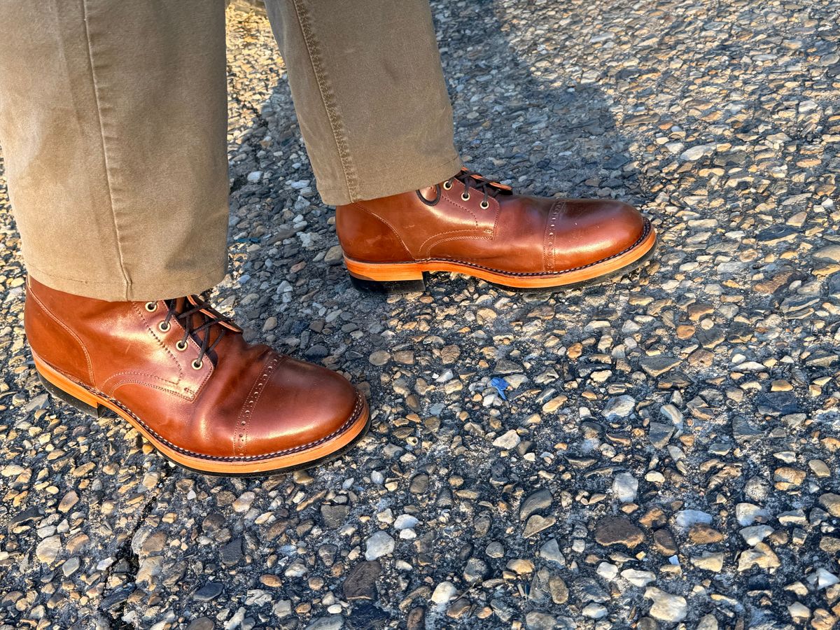 Photo by TheBeardedFeller on February 6, 2026 of the Blkbrd Shoemaker Luchador Service Boot in Maryam Toscanello TPR Horsebutt.