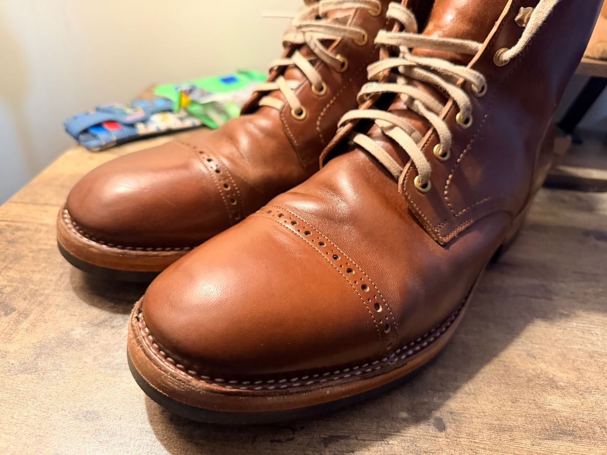 Photo by TheBeardedFeller on February 23, 2026 of the Blkbrd Shoemaker Luchador Service Boot in Maryam Toscanello TPR Horsebutt.