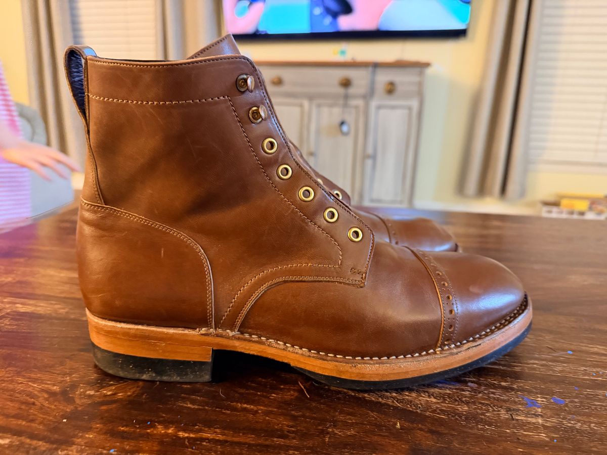 Photo by TheBeardedFeller on February 28, 2026 of the Blkbrd Shoemaker Luchador Service Boot in Maryam Toscanello TPR Horsebutt.