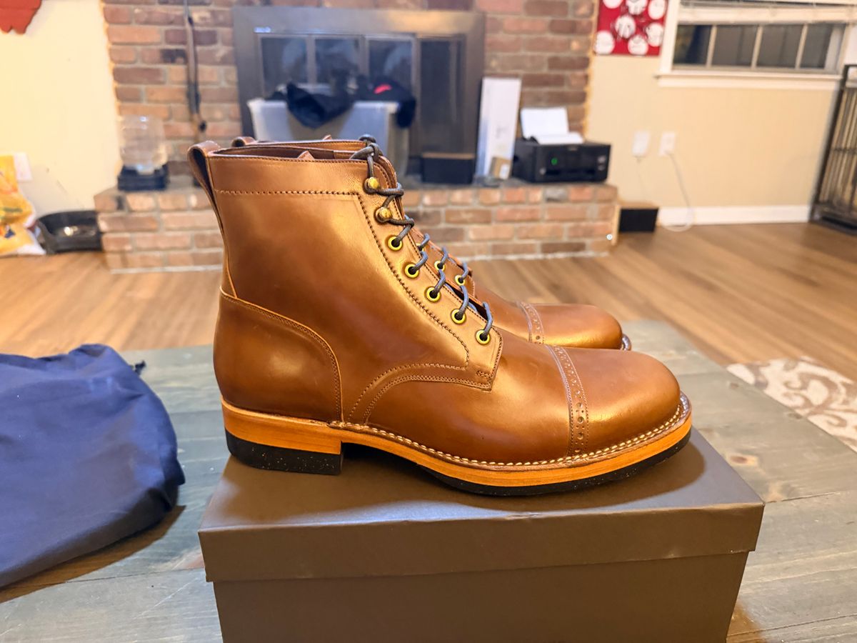 Photo by TheBeardedFeller on February 6, 2026 of the Blkbrd Shoemaker Luchador Service Boot in Maryam Toscanello TPR Horsebutt.