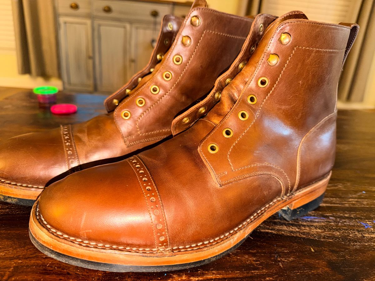 Photo by TheBeardedFeller on February 28, 2026 of the Blkbrd Shoemaker Luchador Service Boot in Maryam Toscanello TPR Horsebutt.