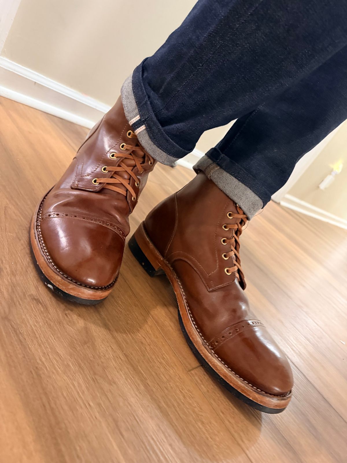 Photo by TheBeardedFeller on March 29, 2026 of the Blkbrd Shoemaker Luchador Service Boot in Maryam Toscanello TPR Horsebutt.