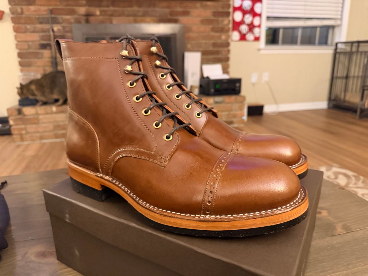 Photo by TheBeardedFeller on February 6, 2026 of the Blkbrd Shoemaker Luchador Service Boot in Maryam Toscanello TPR Horsebutt.