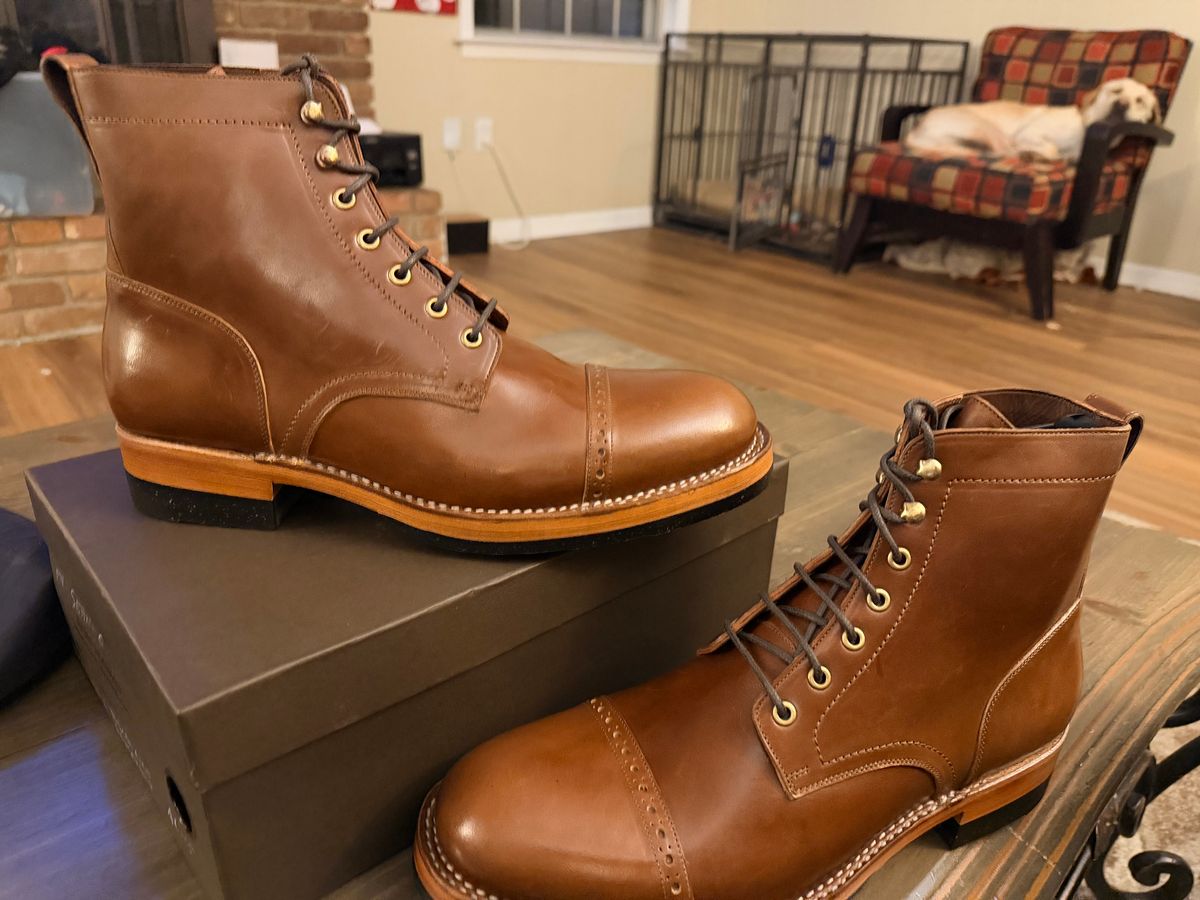 Photo by TheBeardedFeller on February 6, 2026 of the Blkbrd Shoemaker Luchador Service Boot in Maryam Toscanello TPR Horsebutt.