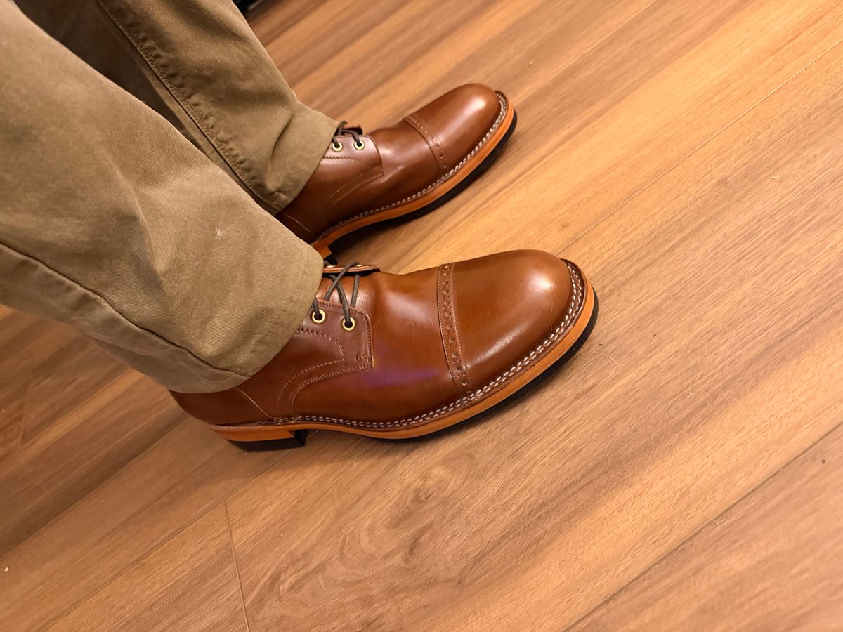 Photo by TheBeardedFeller on February 6, 2026 of the Blkbrd Shoemaker Luchador Service Boot in Maryam Toscanello TPR Horsebutt.