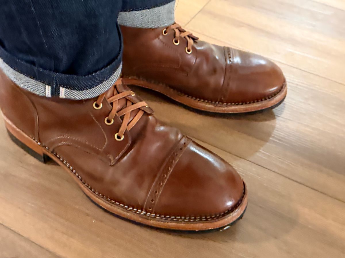 Photo by TheBeardedFeller on March 29, 2026 of the Blkbrd Shoemaker Luchador Service Boot in Maryam Toscanello TPR Horsebutt.