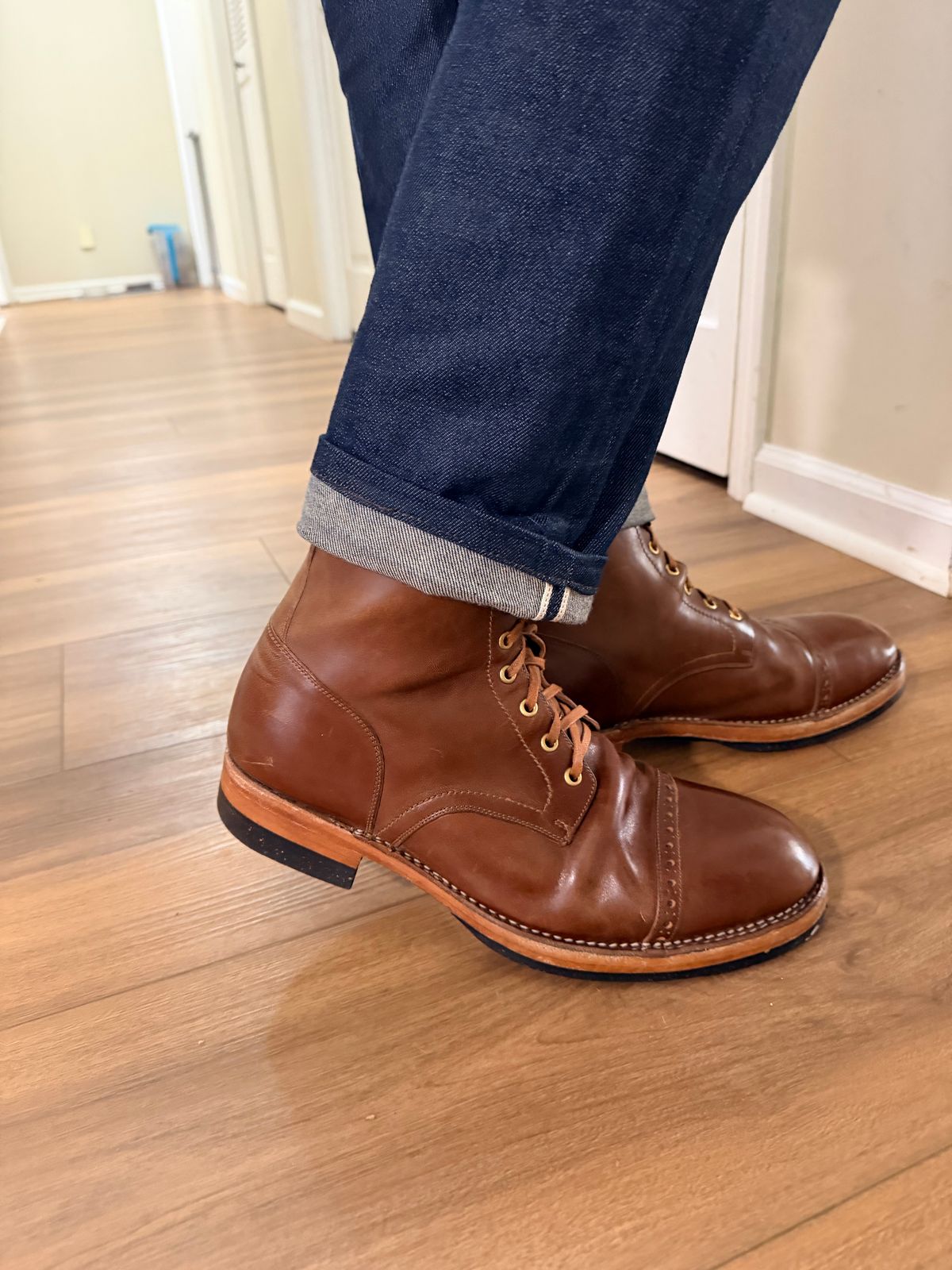 Photo by TheBeardedFeller on March 29, 2026 of the Blkbrd Shoemaker Luchador Service Boot in Maryam Toscanello TPR Horsebutt.