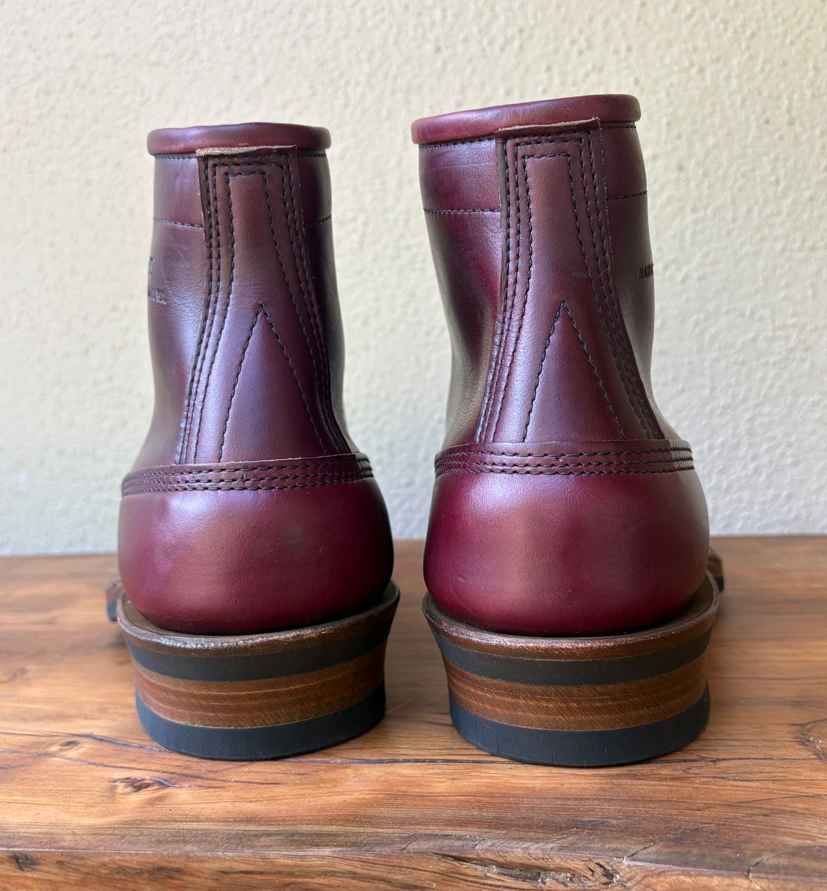 Photo by Sheparza on September 30, 2025 of the White's 350 Cruiser in Horween Burgundy Chromexcel.