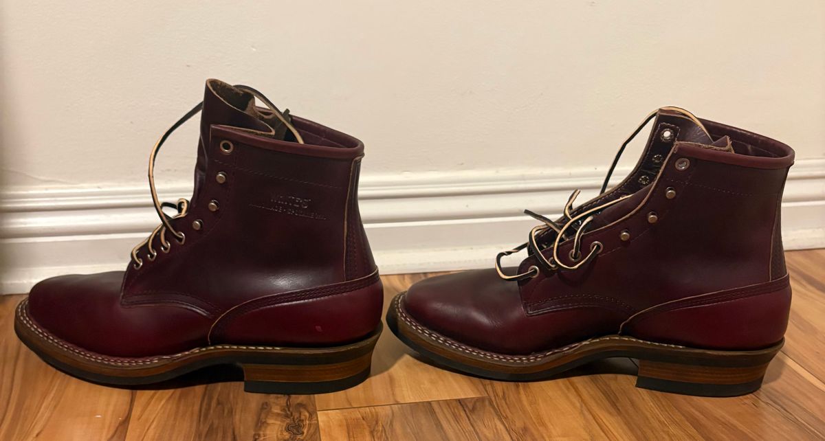 Photo by Sheparza on October 1, 2025 of the White's 350 Cruiser in Horween Burgundy Chromexcel.