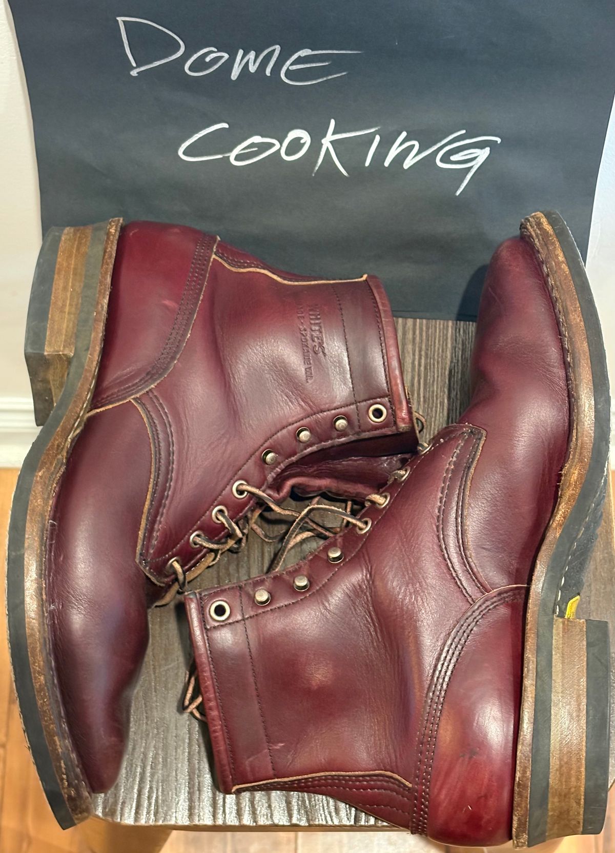 Photo by Sheparza on January 5, 2026 of the White's 350 Cruiser in Horween Burgundy Chromexcel.