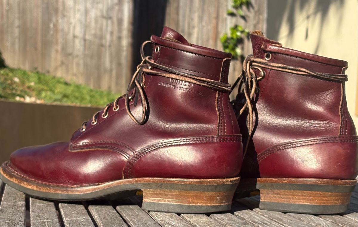 Photo by Sheparza on February 3, 2026 of the White's 350 Cruiser in Horween Burgundy Chromexcel.